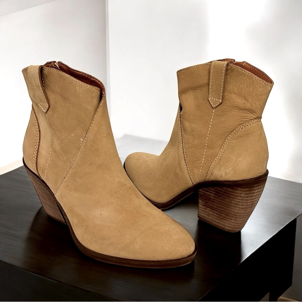 🆕 NWT Lucky Brand Leather Loxona Bootie Distressed Natural